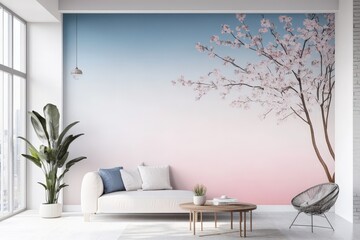 Interior design showcasing a delicate cherry blossom mural.