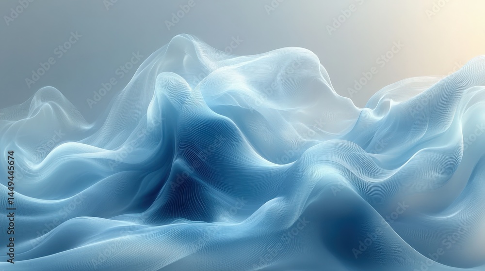 Poster abstract silky wave pattern with translucent blue tones and dynamic motion