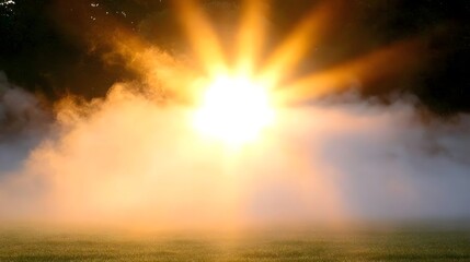 Fototapeta premium Misty Sunrise Landscape Golden Rays of Light