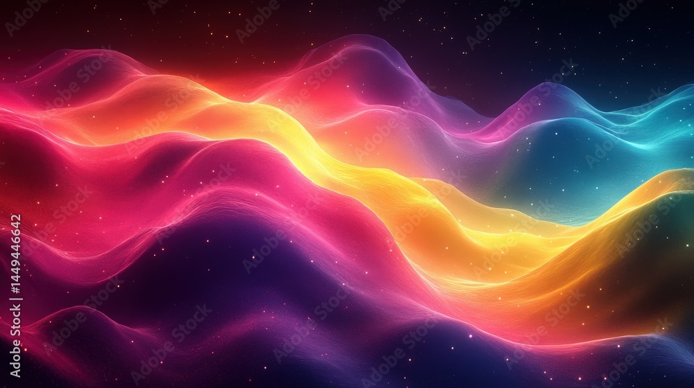 Poster abstract luminous waves and stardust against deep cosmic backdrop texture