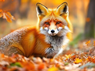 Autumn fox in forest