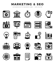 Set of 25 Marketing & SEO Lineal Filled Icons Pack.