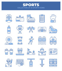 Collection of 25 Sports Icons. Sport Equipment. Athlete. and Fitness