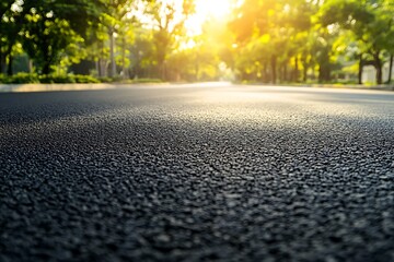 Asphalt Road With Sunlight, Trees, and Sky in the background on Sunny Day