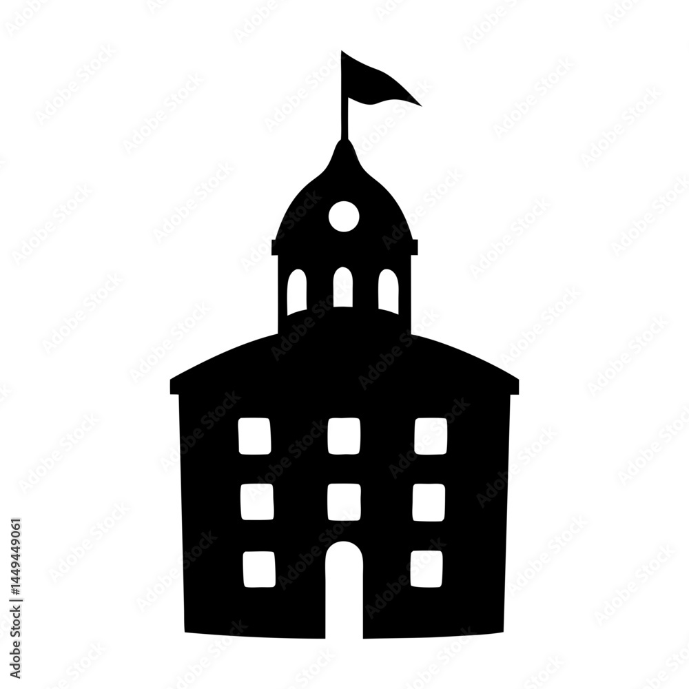 Poster silhouette of a classic building with a flag atop the structure