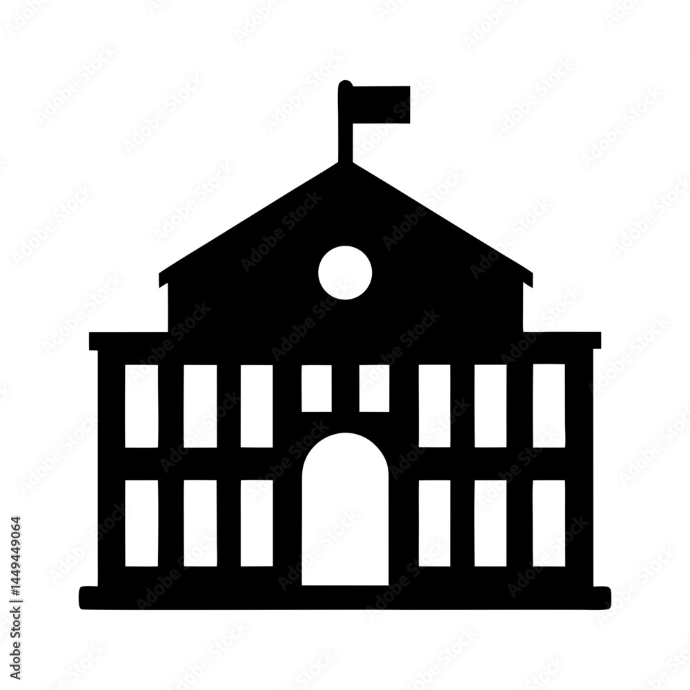 Poster silhouette of a classic building with a flag atop the structure