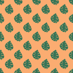 Seamless pattern with monstera tropical leaves doodle for decorative print, wrapping paper, greeting cards, wallpaper and fabric