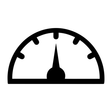 An icon of a speedometer with the needle indicating a moderate level