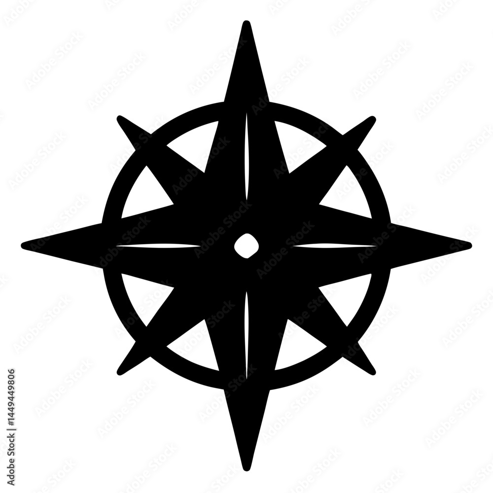 Poster geometric compass rose design with sharp points symbolizing navigation and direction