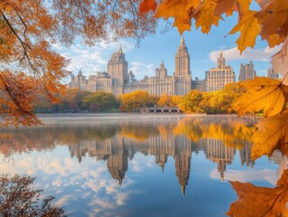Fototapeta premium Autumnal Central Park Reflection