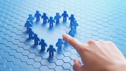 Human hands, a symbol of community and teamwork against the blue sky, abstractly connect people in a global network concept