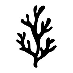 Abstract Black Silhouette of Coral or Seaweed Against a White Background