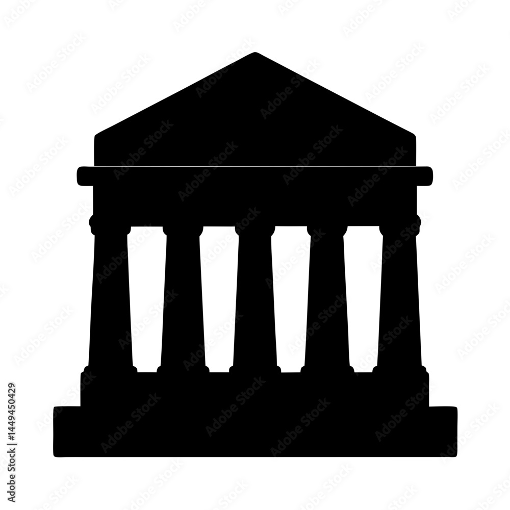 Poster silhouette of a classical building with columns and triangular pediment design