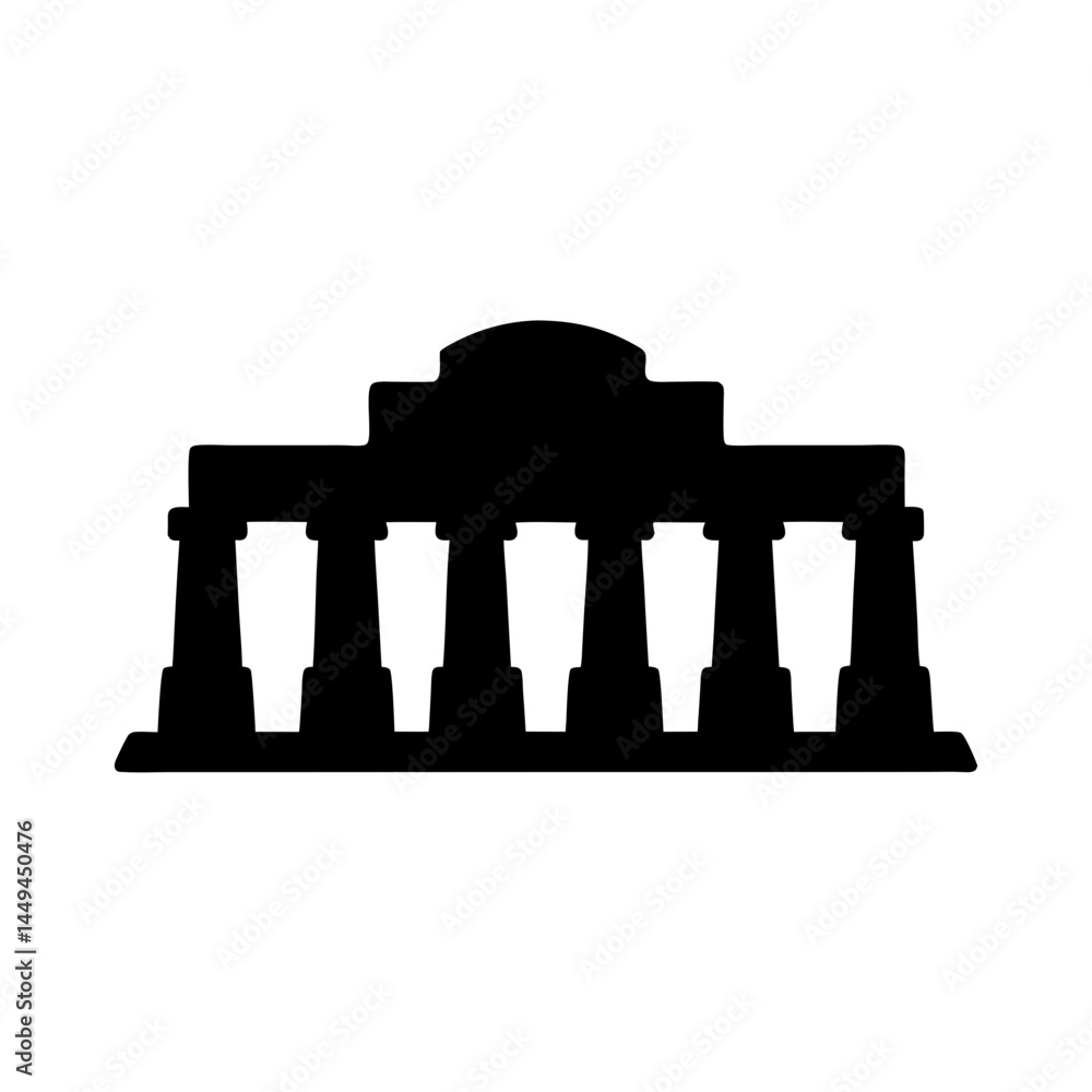 Poster silhouette of a majestic temple with many columns and classical architecture