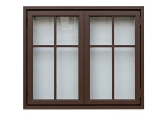 Obraz premium A brown window with six panes of glass on each side against a white background in a studio setting