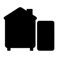 Black silhouette icon of house with chimney and adjacent rectangle shape