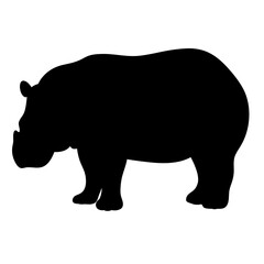 Full body silhouette of a hippopotamus standing on a white background
