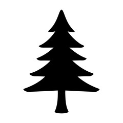 Minimalist Black Silhouette of a Stylized Christmas Tree on White Background
