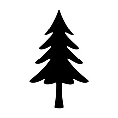 Stylized black and white silhouette of a Christmas tree on white background