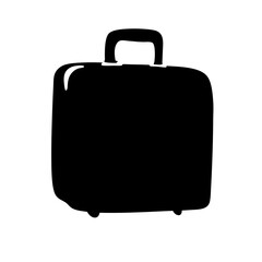 Black silhouette drawing of a simple cartoon wheeled suitcase illustration image