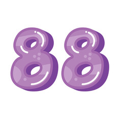 Purple number 88 eighty eight vector illustration, isolated on white background, number 88 clip art, number eighty eight clip art 