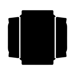 Solid black silhouette of a cardboard box or container with flaps open