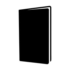 Simple black silhouette drawing of a book standing up on its own