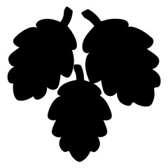 Three black silhouettes of leaves arranged in a triangular pattern on white
