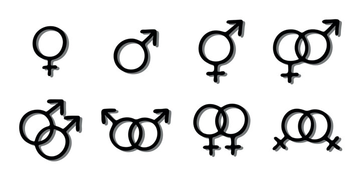 Set of hand drawn female, male and bigender gender identity icon Symbol used to represent sex and gender
