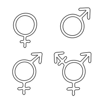 Set of hand drawn female, male, bigender and transgender gender identity icon Symbol used to represent sex and gender