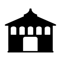 Stylized Silhouette Illustration of a TwoStory Pavilion Structure with Arched Openings