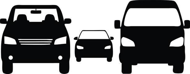 Three different vehicle silhouettes are standing facing forward with a transparent background available to use