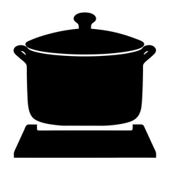 Simple black silhouette illustration of a cooking pot with a lid