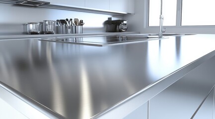 Sleek stainless steel kitchen countertop
