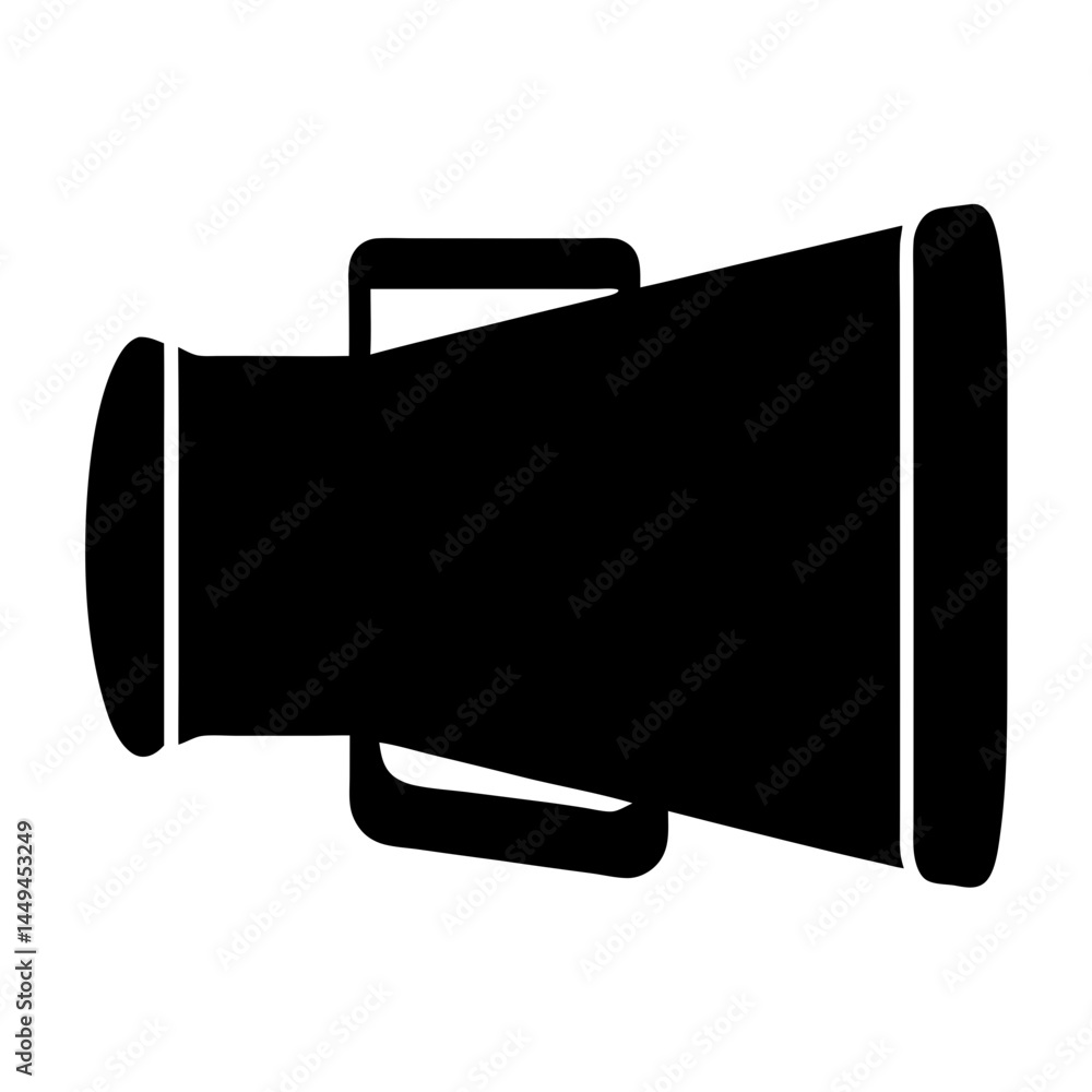 Poster monochromatic megaphone vector illustration with handle for amplifying voice and sound