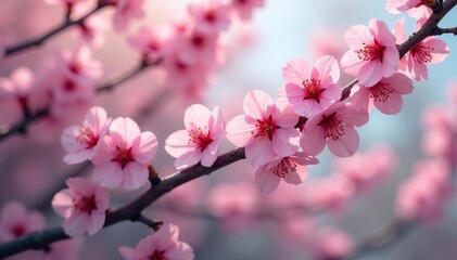 Delicate pink cherry blossoms, intricate swirling branches , illustration, flower background, sakura