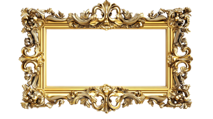 Ornate gilded picture frame with floral filigree accents, cut out transparent