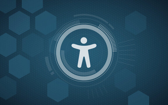 Accessibility header graphic with icon on wall background in blue