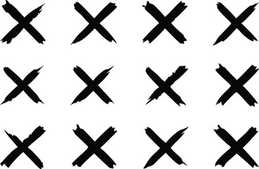 Obraz premium Twelve black grungy cross marks are arranged in a pattern against white background