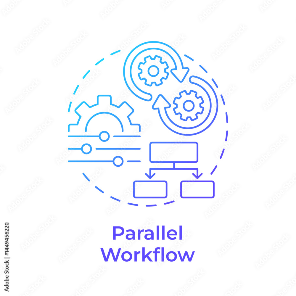 Poster parallel workflow blue gradient concept icon. process management. efficiency, productivity. round sh