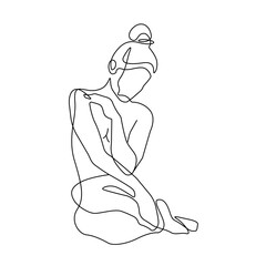 Woman Silhouette Continuous One Line Vector Illustration. Female Figure Line Art Drawing for Print, Wall Art, Home Decoration, Social Media. Woman Body Sketch Drawing.