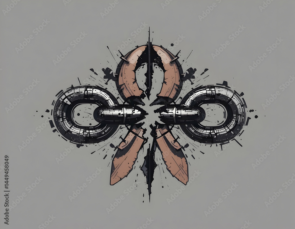 Poster abstract circular design with splatter effects on gray