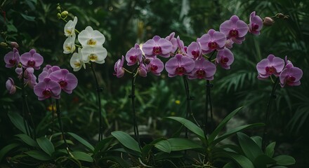 Obraz premium Orchid Flowers Blooming in Greenhouse Botanical Garden