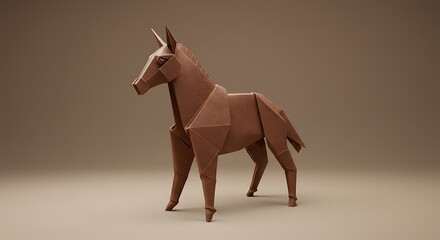 Obraz premium Low Poly Horse 3D Model Brown Origami Horse Render