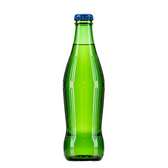 Green glass bottle with blue cap sparkling water bottle drink bottle water bottle isolated on black background on transparent background