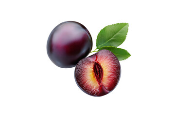 Ripe plums with leaves dark background juicy fruit healthy food