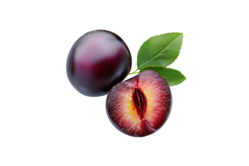 Ripe plums with leaves dark background juicy fruit healthy food