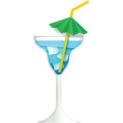 Blue curacao cocktail vector. Lagoon soda ice drink icon. Cold alcohol lemonade with umbrella straw decoration isolated. Summer tropical beverage illustration isolated on white background