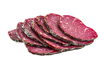 Obraz premium thinly sliced jerky meat with spices on a transparent background
