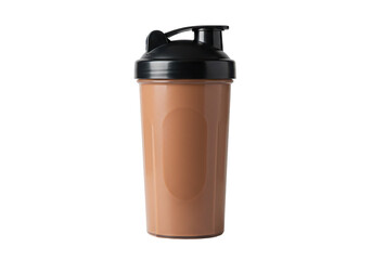 Chocolate protein shake in a blacklidded shaker cup